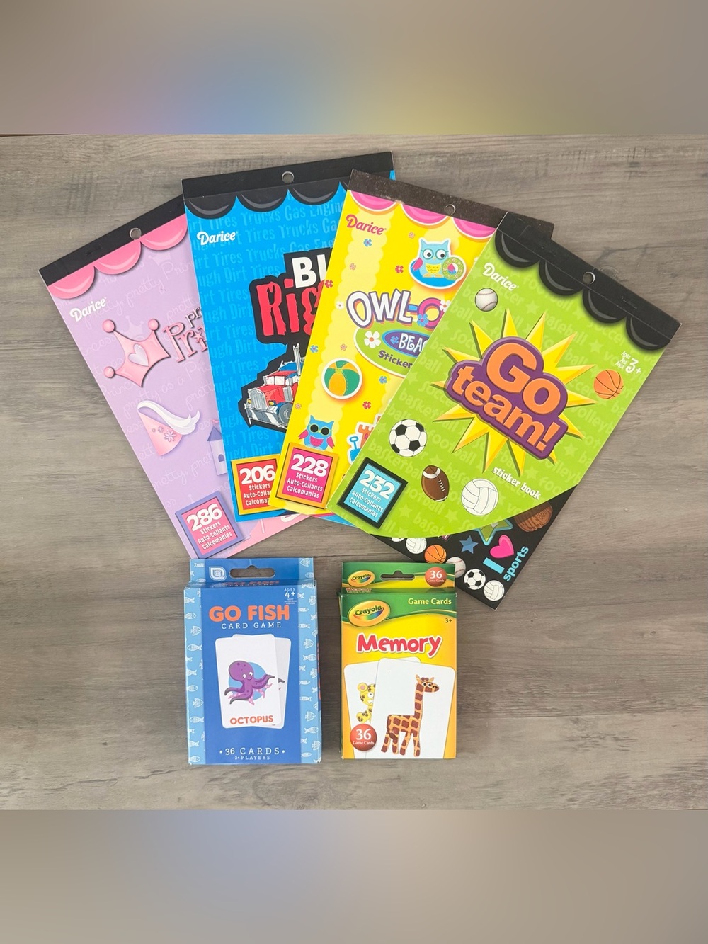 4 Sticker Books and 2 Card Games for Kids